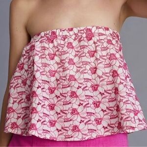Anthropologie Porridge Clothing Strapless Flowy Pink Floral Lace Top Size XL